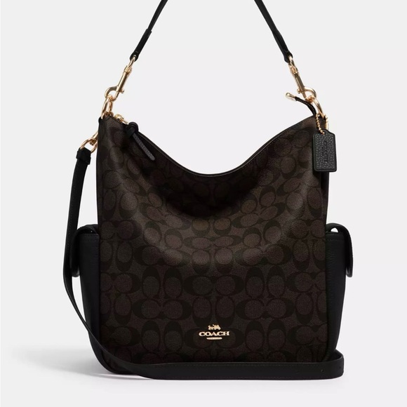 Coach NWT Signature coated canvas and refined pebble leather shoulder bag - Picture 2 of 11